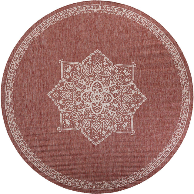 Rust Red 12' x 12' Outdoor Traditional Round Area Rug Weather Resistant for Patio, Deck, Terrace, Balcony, Porch Classical Design Outside Carpet for Sale at Rug Engine