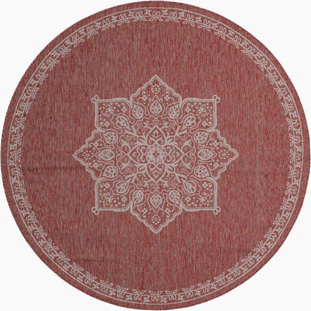 Rust Red 7' 10 x 7' 10 Outdoor Traditional Round Area Rug Weather Resistant for Patio, Deck, Terrace, Balcony, Porch Classical Design Outside Carpet for Sale at Rug Engine