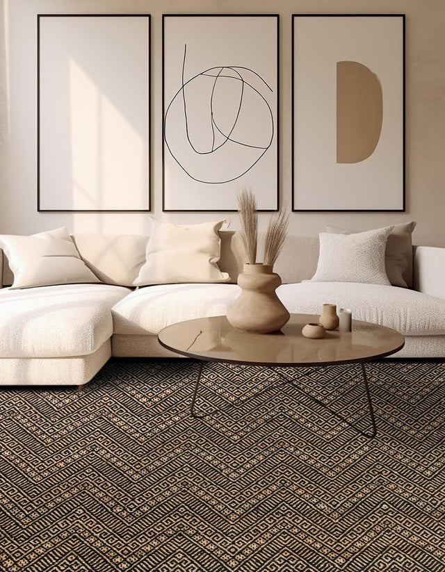 Black and Natural 6' 1 x 6' 1 Braided Jute Square Area Rug 100% Jute Hand Braided Natural Eco-Friendly Boho Style Carpet for Living Rooms Dining Office Space Dorms for Sale at Rug Engine