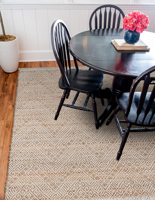 White and Natural 5' 1 x 5' 1 Braided Jute Square Area Rug 100% Jute Hand Braided Natural Eco-Friendly Boho Style Carpet for Living Rooms Dining Office Space Dorms for Sale at Rug Engine