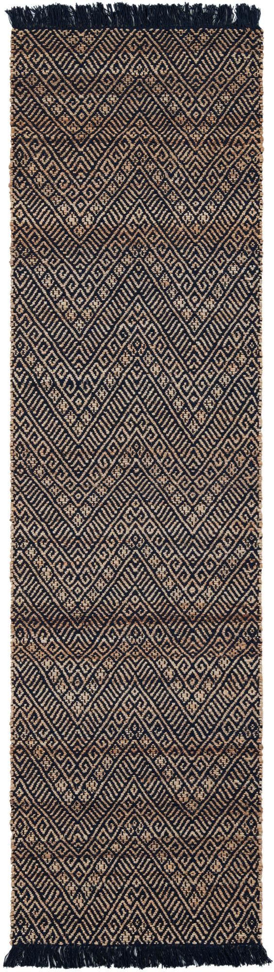 Navy Blue and White 2' 7 x 10' Braided Jute Runner Area Rug 100% Jute Hand Braided Natural Eco-Friendly Boho Style Carpet for Living Rooms Dining Office Space Dorms for Sale at Rug Engine