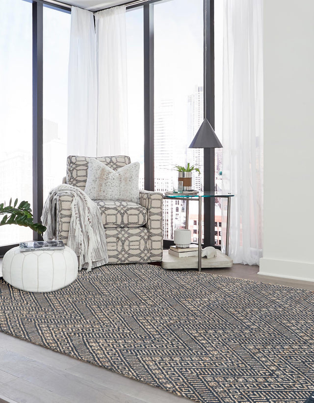 Navy Blue and White 2' x 3' 1 Braided Jute Rectangle Area Rug 100% Jute Hand Braided Natural Eco-Friendly Boho Style Carpet for Living Rooms Dining Office Space Dorms for Sale at Rug Engine