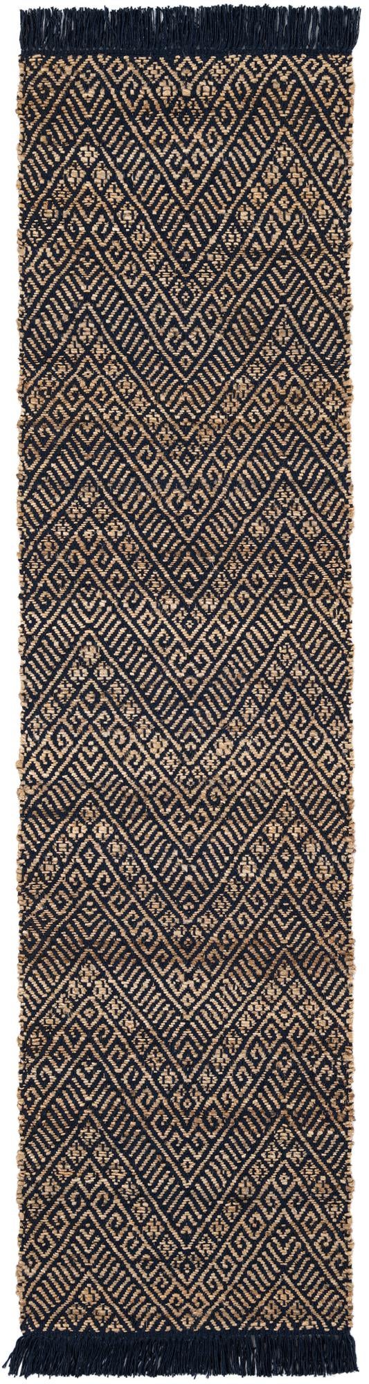 Navy Blue and White 2' x 8' Braided Jute Runner Area Rug 100% Jute Hand Braided Natural Eco-Friendly Boho Style Carpet for Living Rooms Dining Office Space Dorms for Sale at Rug Engine