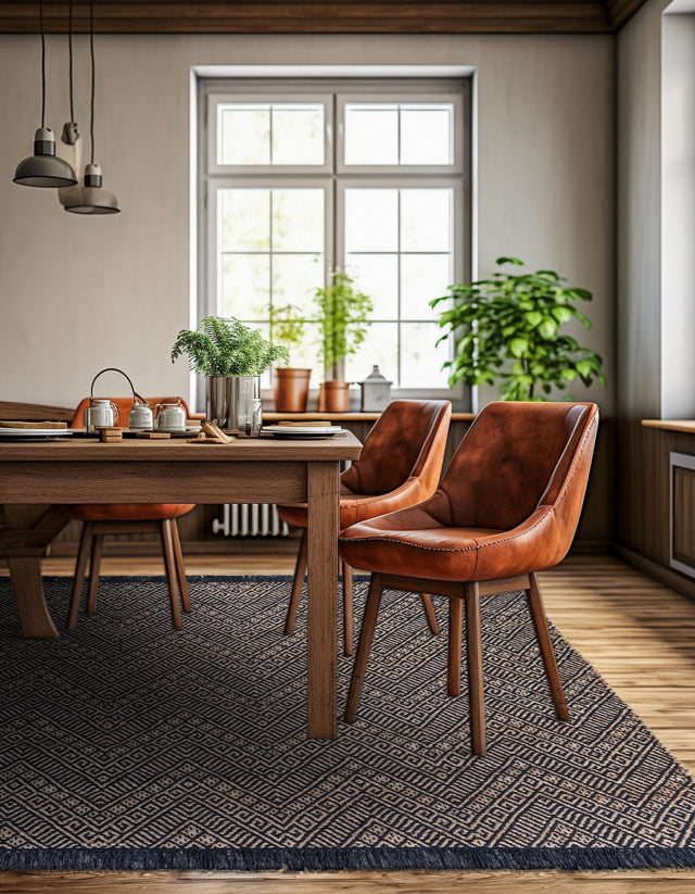 Navy Blue and White 5' 1 x 5' 1 Braided Jute Square Area Rug 100% Jute Hand Braided Natural Eco-Friendly Boho Style Carpet for Living Rooms Dining Office Space Dorms for Sale at Rug Engine