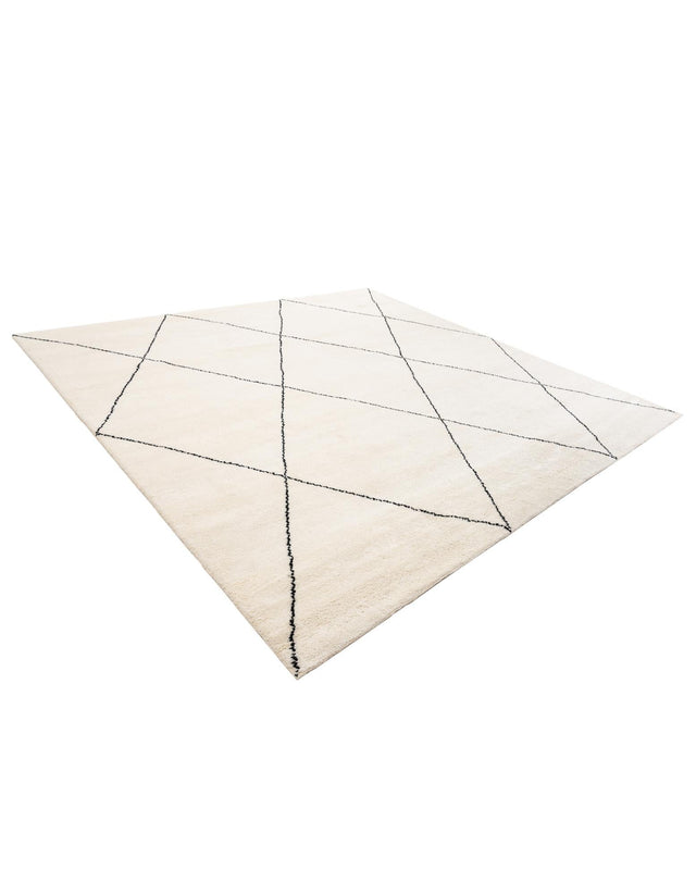 Ivory and Black 10' x 10' Safiya Moroccan Wool Square Area Rug Hand Knotted High Quality New Zealand Wool Luxury Carpet for Interior Design for Sale at Rug Engine