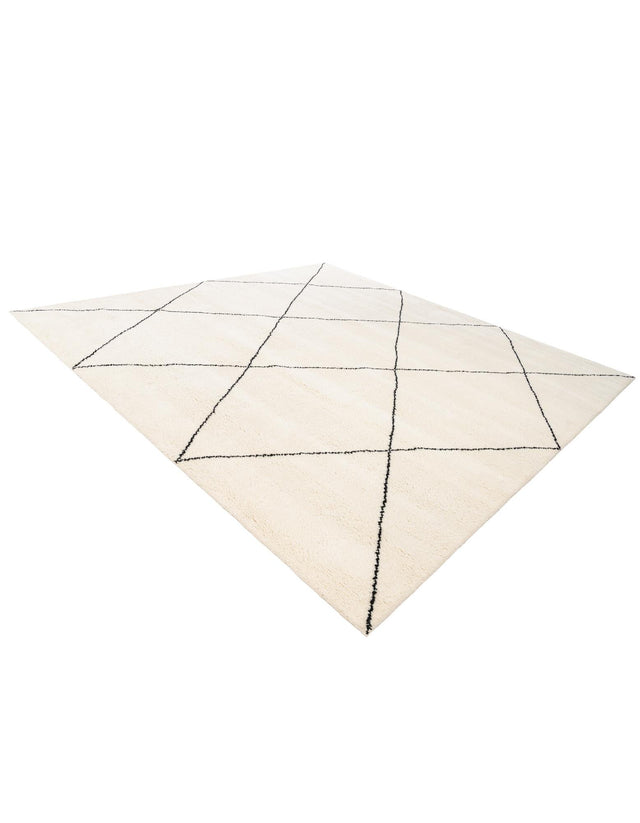 Ivory and Black 10' x 10' Safiya Moroccan Wool Square Area Rug Hand Knotted High Quality New Zealand Wool Luxury Carpet for Interior Design for Sale at Rug Engine