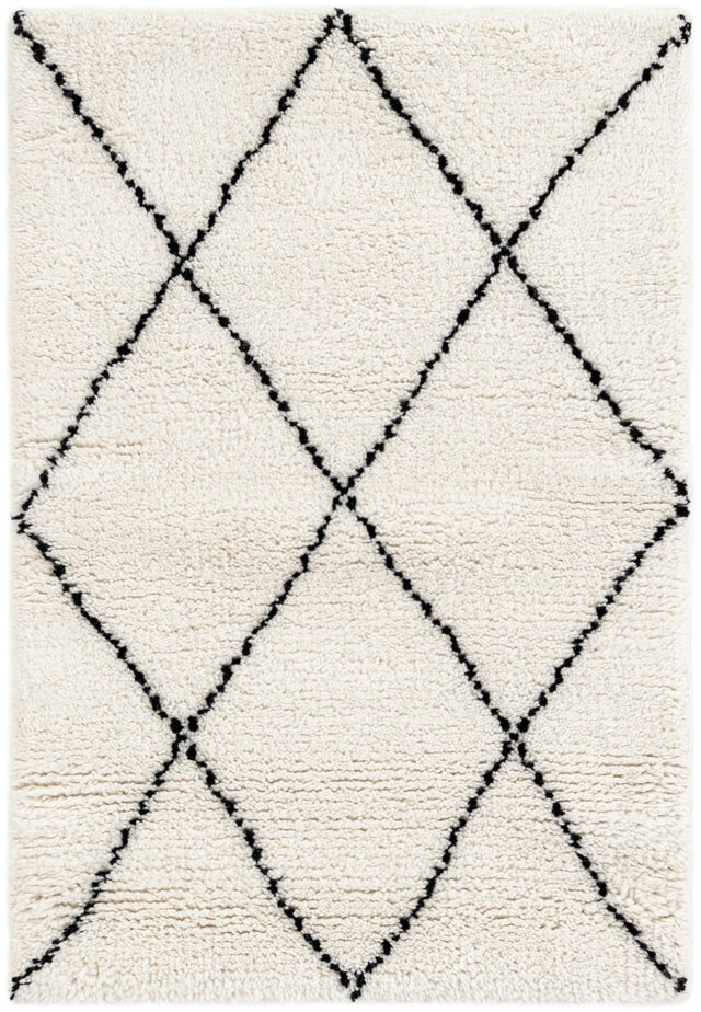 Ivory and Black 2' x 3' 1 Safiya Moroccan Wool Rectangle Area Rug Hand Knotted High Quality New Zealand Wool Luxury Carpet for Interior Design for Sale at Rug Engine