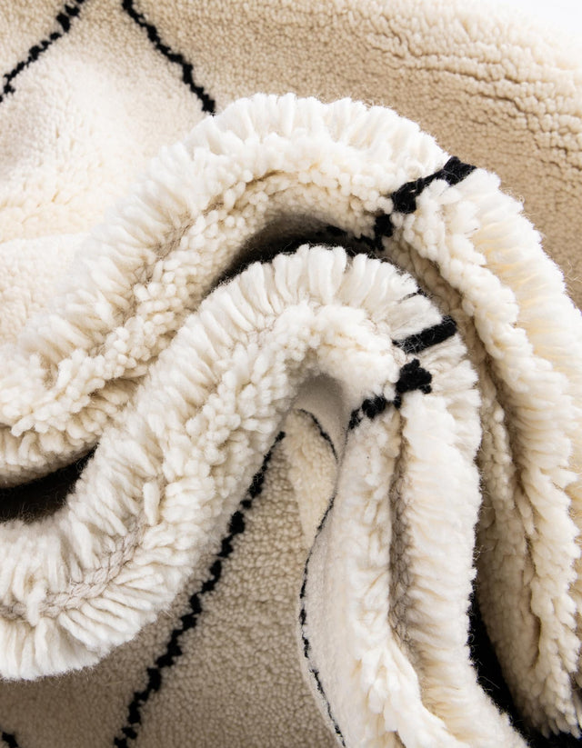 Ivory and Black 10' x 10' Safiya Moroccan Wool Square Area Rug Hand Knotted High Quality New Zealand Wool Luxury Carpet for Interior Design for Sale at Rug Engine