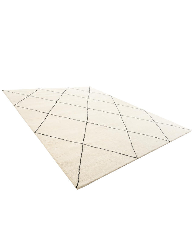 Ivory and Black 9' x 12' Safiya Moroccan Wool Rectangle Area Rug Hand Knotted High Quality New Zealand Wool Luxury Carpet for Interior Design for Sale at Rug Engine