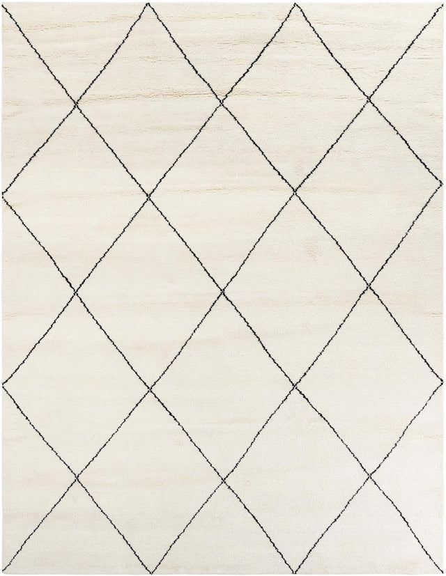 Ivory and Black 9' x 12' Safiya Moroccan Wool Rectangle Area Rug Hand Knotted High Quality New Zealand Wool Luxury Carpet for Interior Design for Sale at Rug Engine