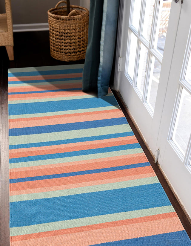 Multicolor 2' x 6' 1 Flatweave Cotton Dhurrie Runner Area Rug 100% Chenille All Natural Carpet for Living Rooms, Dining Rooms, Entryway, Foyer for Sale at Rug Engine