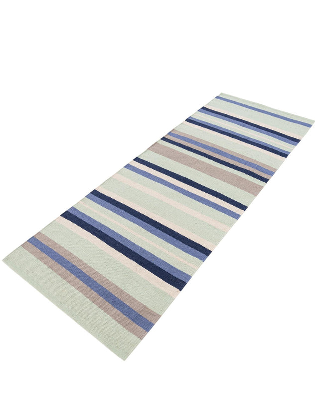 Aqua Blue and Gray 2' x 5' 1 Flatweave Cotton Dhurrie Runner Area Rug 100% Chenille All Natural Carpet for Living Rooms, Dining Rooms, Entryway, Foyer for Sale at Rug Engine