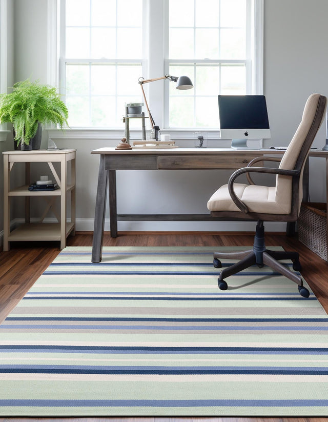 Aqua Blue and Gray 7' 10 x 10' Flatweave Cotton Dhurrie Rectangle Area Rug 100% Chenille All Natural Carpet for Living Rooms, Dining Rooms, Entryway, Foyer for Sale at Rug Engine