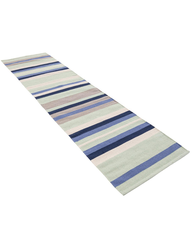 Aqua Blue and Gray 2' x 8' Flatweave Cotton Dhurrie Runner Area Rug 100% Chenille All Natural Carpet for Living Rooms, Dining Rooms, Entryway, Foyer for Sale at Rug Engine