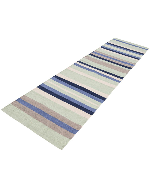 Aqua Blue and Gray 2' x 8' Flatweave Cotton Dhurrie Runner Area Rug 100% Chenille All Natural Carpet for Living Rooms, Dining Rooms, Entryway, Foyer for Sale at Rug Engine