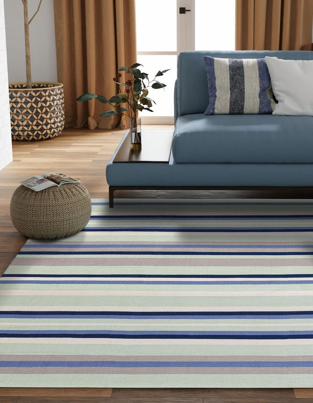 Aqua Blue and Gray 10' x 10' Flatweave Cotton Dhurrie Square Area Rug 100% Chenille All Natural Carpet for Living Rooms, Dining Rooms, Entryway, Foyer for Sale at Rug Engine