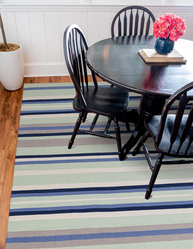 Aqua Blue and Gray 10' x 10' Flatweave Cotton Dhurrie Square Area Rug 100% Chenille All Natural Carpet for Living Rooms, Dining Rooms, Entryway, Foyer for Sale at Rug Engine