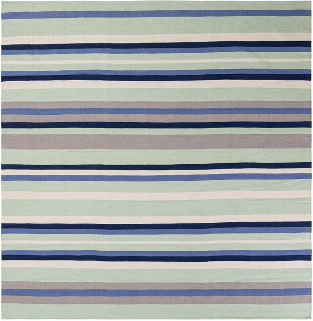 Aqua Blue and Gray 7' 10 x 7' 10 Flatweave Cotton Dhurrie Square Area Rug 100% Chenille All Natural Carpet for Living Rooms, Dining Rooms, Entryway, Foyer for Sale at Rug Engine