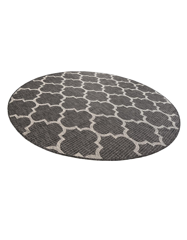 Black 6' 1 x 6' 1 Outdoor Trellis Round Area Rug Weather Resistant for Patio, Deck, Terrace, Balcony, Porch Geometric Design Water Safe Outside Carpet for Sale at Rug Engine