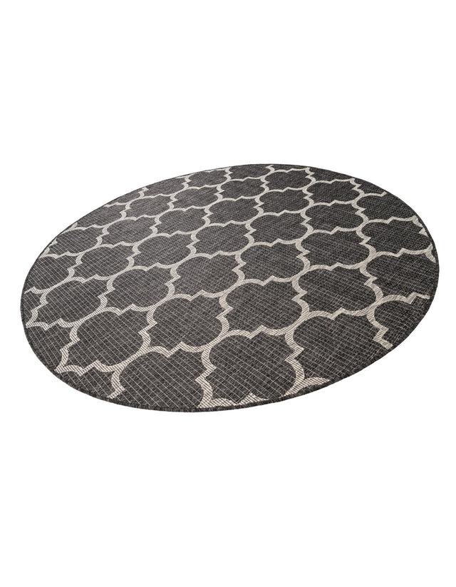 Black 6' 1 x 6' 1 Outdoor Trellis Round Area Rug Weather Resistant for Patio, Deck, Terrace, Balcony, Porch Geometric Design Water Safe Outside Carpet for Sale at Rug Engine