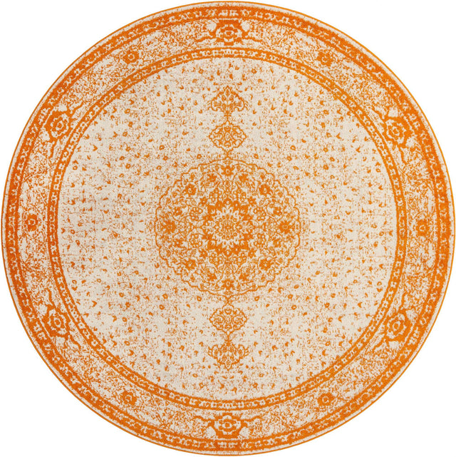 Orange 10' x 10' Bromley Round Area Rug 100% Polypropylene With Cotton Backing Vintage Distressed Colorful Traditional Carpet for Living Dining Rooms Offices for Sale at Rug Engine