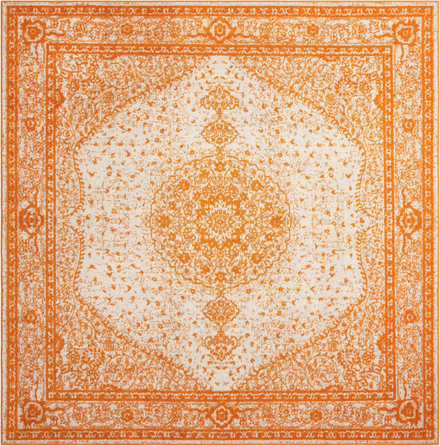 Orange 10' x 10' Bromley Square Area Rug 100% Polypropylene With Cotton Backing Vintage Distressed Colorful Traditional Carpet for Living Dining Rooms Offices for Sale at Rug Engine