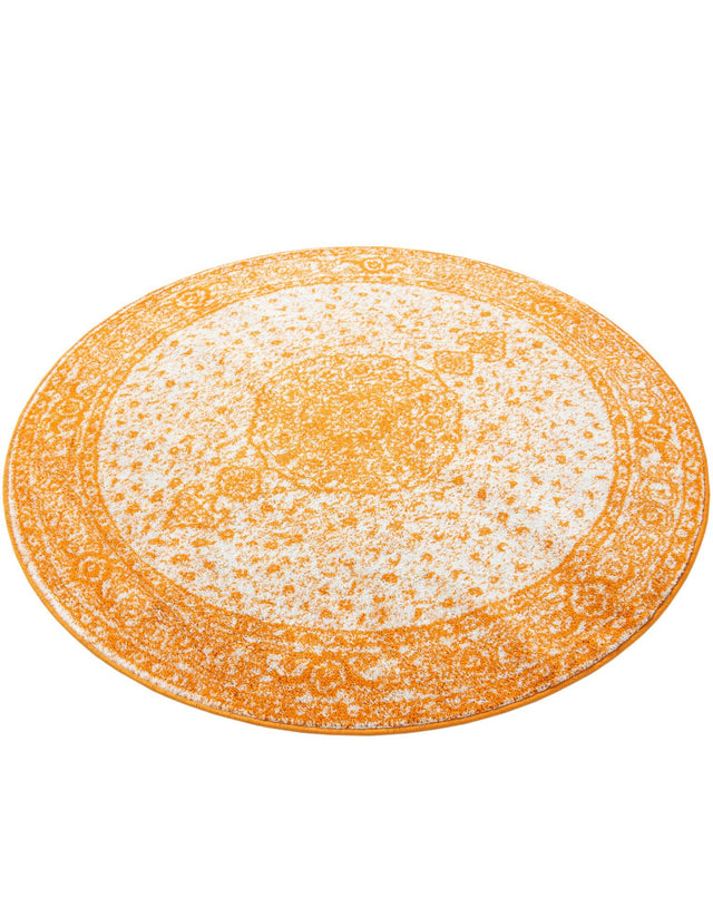 Orange 5' 3 x 5' 3 Bromley Round Area Rug 100% Polypropylene With Cotton Backing Vintage Distressed Colorful Traditional Carpet for Living Dining Rooms Offices for Sale at Rug Engine