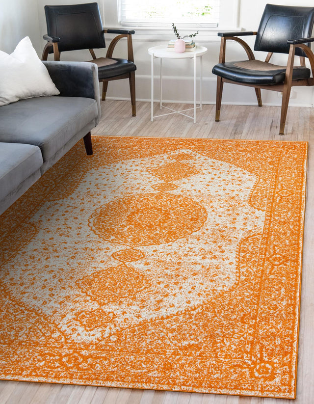 Orange 4' 1 x 6' 1 Bromley Rectangle Area Rug 100% Polypropylene With Cotton Backing Vintage Distressed Colorful Traditional Carpet for Living Dining Rooms Offices for Sale at Rug Engine