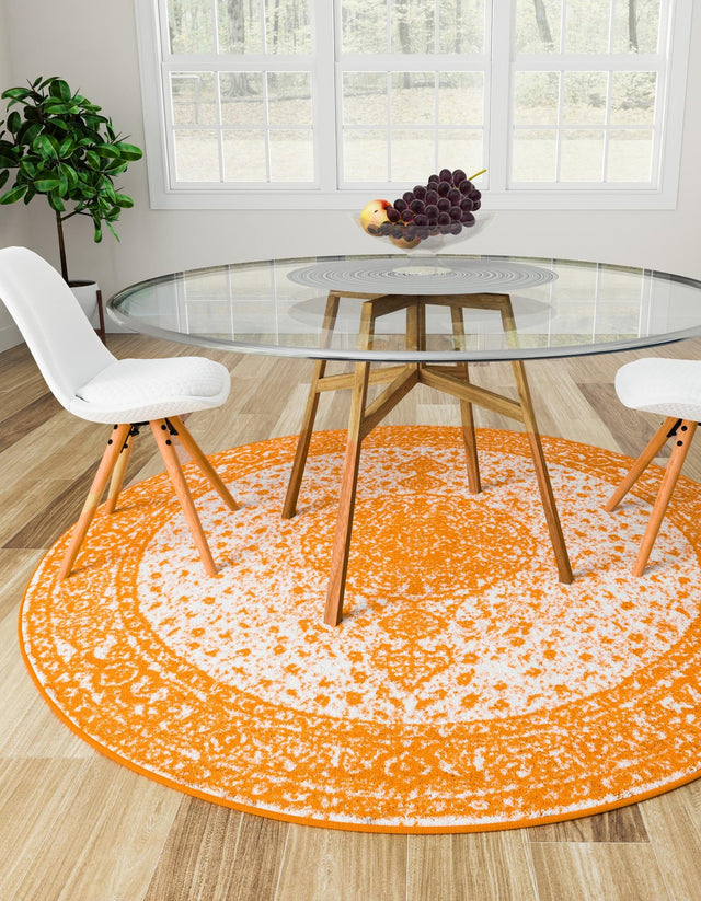 Orange 10' x 10' Bromley Round Area Rug 100% Polypropylene With Cotton Backing Vintage Distressed Colorful Traditional Carpet for Living Dining Rooms Offices for Sale at Rug Engine