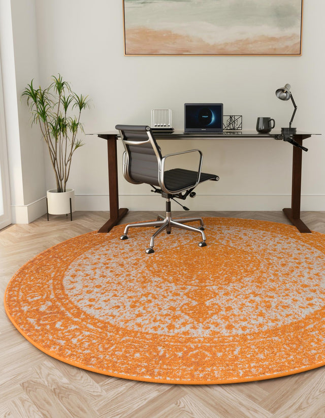 Orange 10' x 10' Bromley Round Area Rug 100% Polypropylene With Cotton Backing Vintage Distressed Colorful Traditional Carpet for Living Dining Rooms Offices for Sale at Rug Engine
