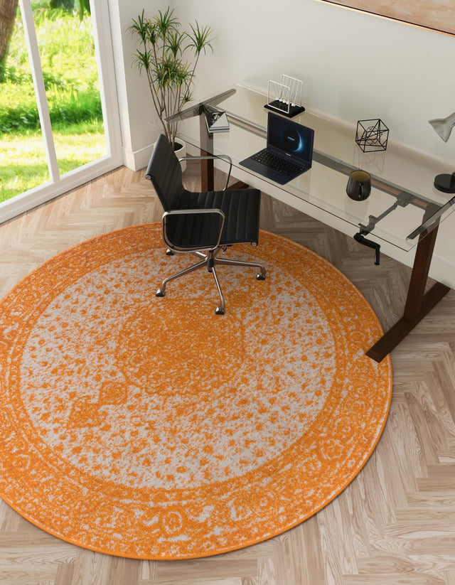 Orange 5' 3 x 5' 3 Bromley Round Area Rug 100% Polypropylene With Cotton Backing Vintage Distressed Colorful Traditional Carpet for Living Dining Rooms Offices for Sale at Rug Engine