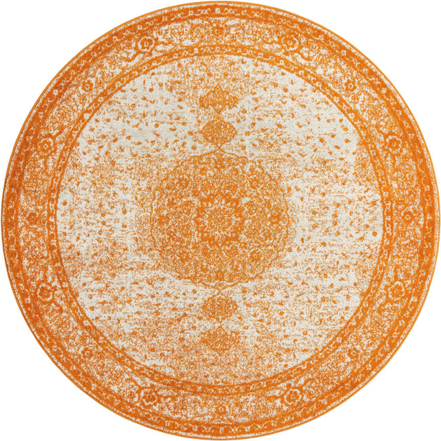 Orange 7' 10 x 7' 10 Bromley Round Area Rug 100% Polypropylene With Cotton Backing Vintage Distressed Colorful Traditional Carpet for Living Dining Rooms Offices for Sale at Rug Engine
