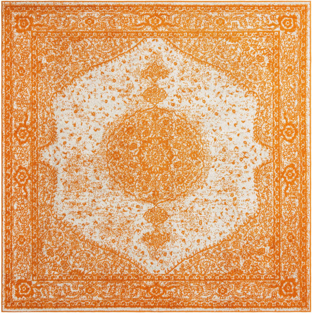 Orange 7' 10 x 7' 10 Bromley Square Area Rug 100% Polypropylene With Cotton Backing Vintage Distressed Colorful Traditional Carpet for Living Dining Rooms Offices for Sale at Rug Engine