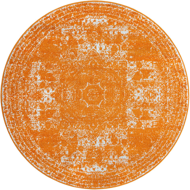 Orange 5' 3 x 5' 3 Bromley Round Area Rug 100% Polypropylene With Cotton Backing Vintage Distressed Colorful Traditional Carpet for Living Dining Rooms Offices for Sale at Rug Engine