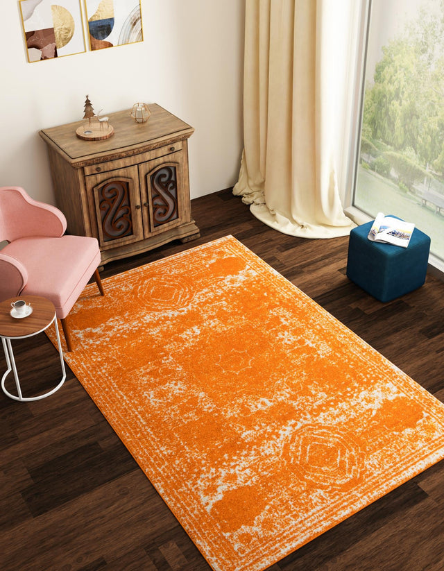 Orange 5' 3 x 8' Bromley Rectangle Area Rug 100% Polypropylene With Cotton Backing Vintage Distressed Colorful Traditional Carpet for Living Dining Rooms Offices for Sale at Rug Engine