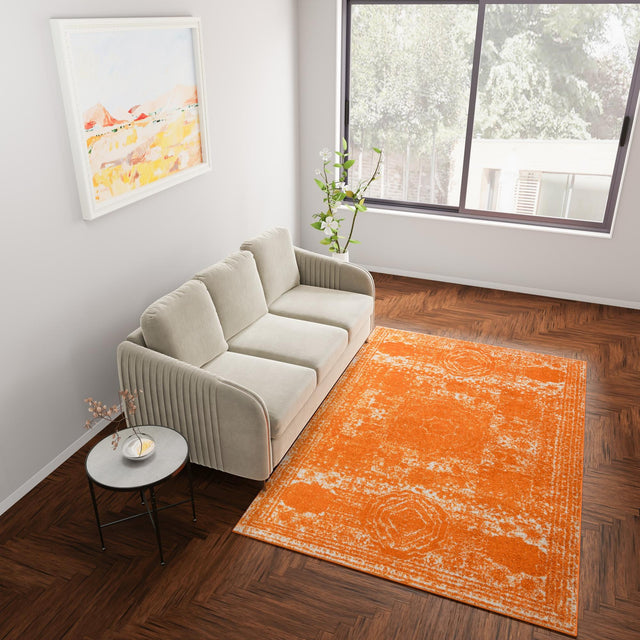 Orange 10' x 14' 1 Bromley Rectangle Area Rug 100% Polypropylene With Cotton Backing Vintage Distressed Colorful Traditional Carpet for Living Dining Rooms Offices for Sale at Rug Engine