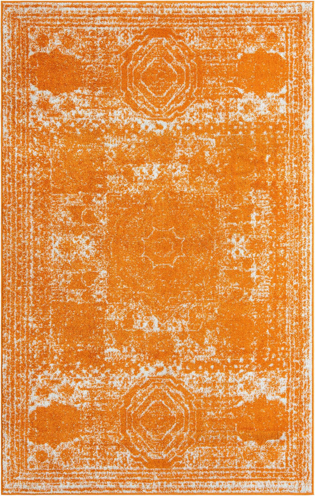 Orange 5' 3 x 8' Bromley Rectangle Area Rug 100% Polypropylene With Cotton Backing Vintage Distressed Colorful Traditional Carpet for Living Dining Rooms Offices for Sale at Rug Engine