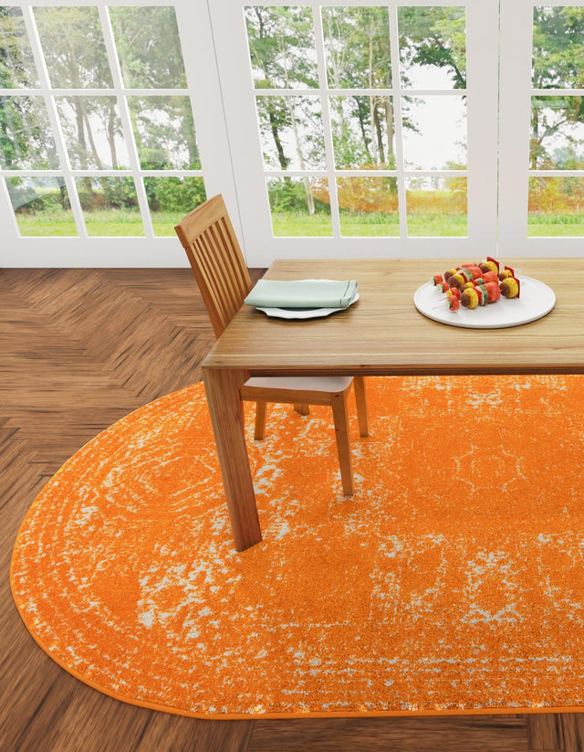 Orange 5' 3 x 8' Bromley Oval Area Rug 100% Polypropylene With Cotton Backing Vintage Distressed Colorful Traditional Carpet for Living Dining Rooms Offices for Sale at Rug Engine
