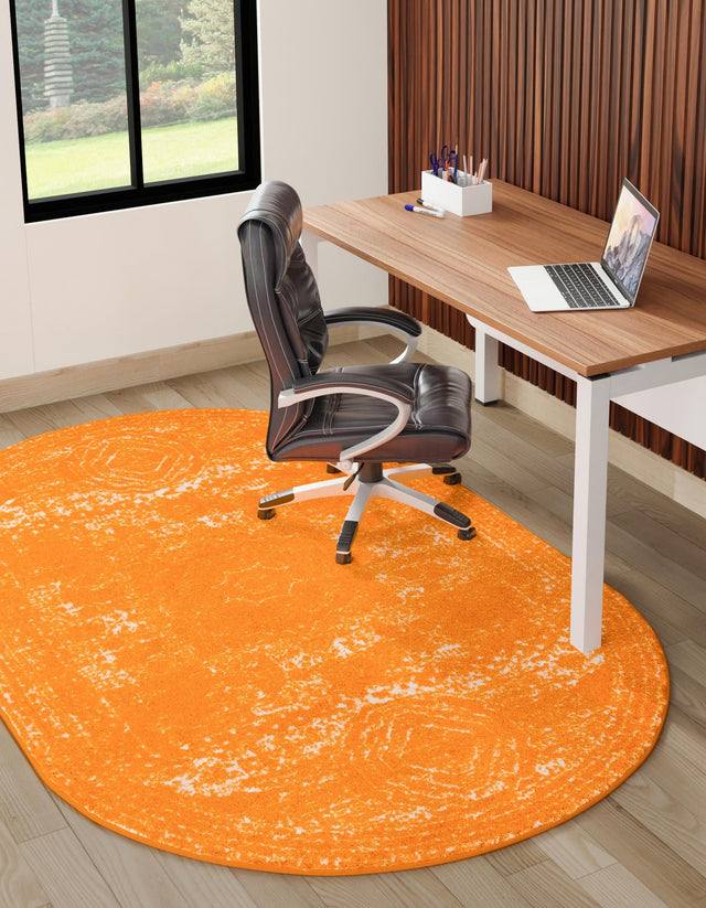 Orange 5' 3 x 8' Bromley Oval Area Rug 100% Polypropylene With Cotton Backing Vintage Distressed Colorful Traditional Carpet for Living Dining Rooms Offices for Sale at Rug Engine