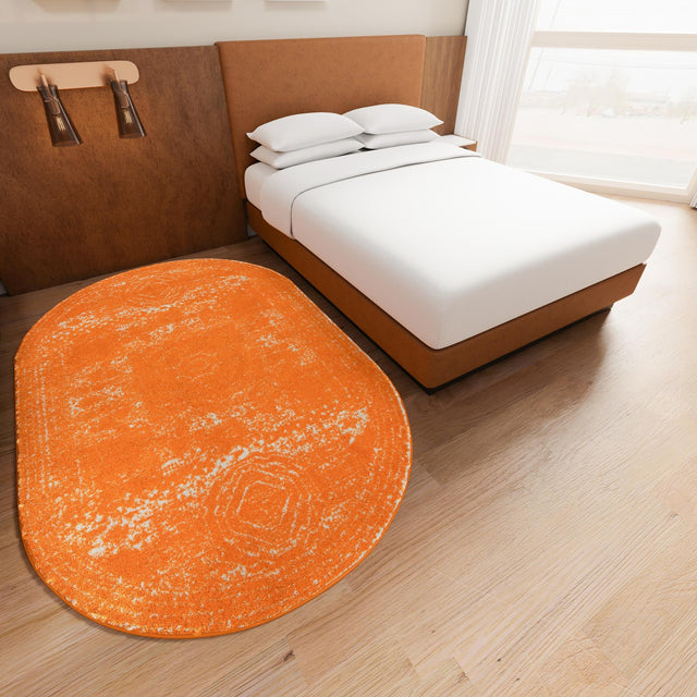 Orange 5' 3 x 8' Bromley Oval Area Rug 100% Polypropylene With Cotton Backing Vintage Distressed Colorful Traditional Carpet for Living Dining Rooms Offices for Sale at Rug Engine