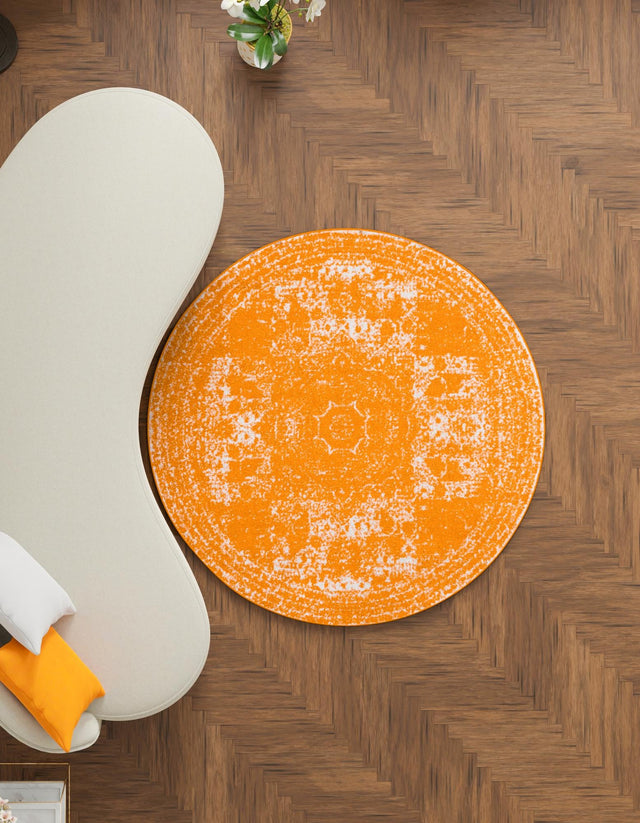 Orange 10' x 10' Bromley Round Area Rug 100% Polypropylene With Cotton Backing Vintage Distressed Colorful Traditional Carpet for Living Dining Rooms Offices for Sale at Rug Engine