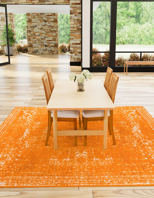 Orange 7' 10 x 7' 10 Bromley Square Area Rug 100% Polypropylene With Cotton Backing Vintage Distressed Colorful Traditional Carpet for Living Dining Rooms Offices for Sale at Rug Engine