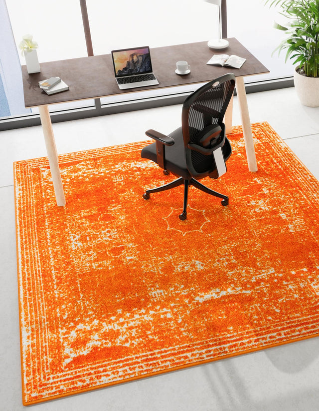 Orange 10' x 10' Bromley Square Area Rug 100% Polypropylene With Cotton Backing Vintage Distressed Colorful Traditional Carpet for Living Dining Rooms Offices for Sale at Rug Engine