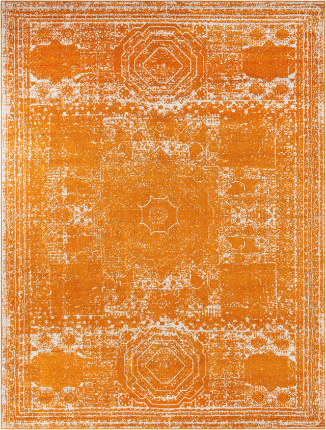 Orange 9' x 12' Bromley Rectangle Area Rug 100% Polypropylene With Cotton Backing Vintage Distressed Colorful Traditional Carpet for Living Dining Rooms Offices for Sale at Rug Engine