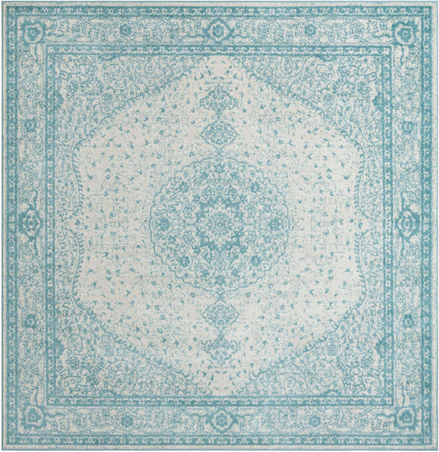Aqua 10' x 10' Bromley Square Area Rug 100% Polypropylene With Cotton Backing Vintage Distressed Colorful Traditional Carpet for Living Dining Rooms Offices for Sale at Rug Engine