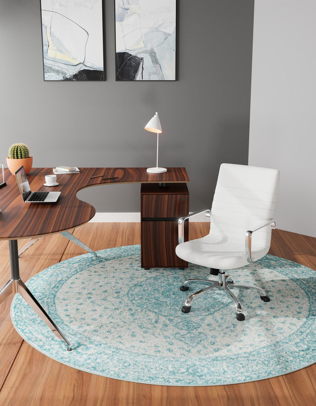 Aqua 3' 1 x 3' 1 Bromley Round Area Rug 100% Polypropylene With Cotton Backing Vintage Distressed Colorful Traditional Carpet for Living Dining Rooms Offices for Sale at Rug Engine