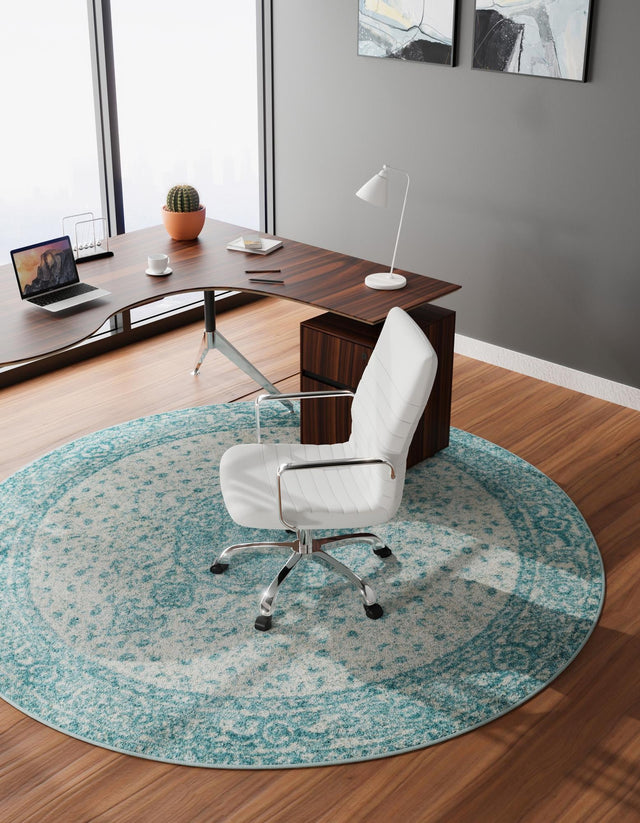 Aqua 7' 10 x 7' 10 Bromley Round Area Rug 100% Polypropylene With Cotton Backing Vintage Distressed Colorful Traditional Carpet for Living Dining Rooms Offices for Sale at Rug Engine