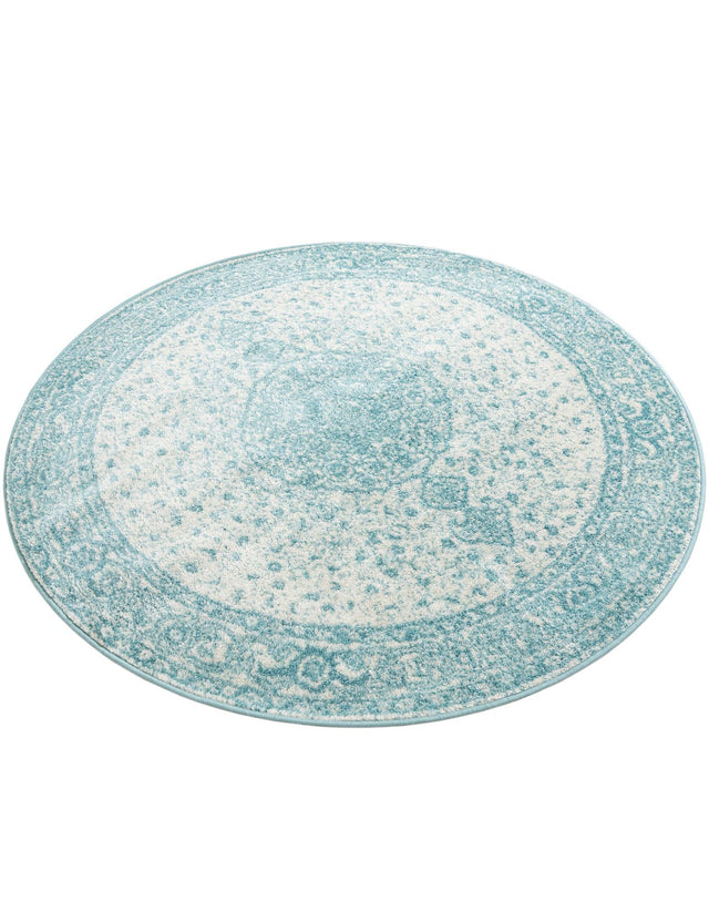 Aqua 5' 3 x 5' 3 Bromley Round Area Rug 100% Polypropylene With Cotton Backing Vintage Distressed Colorful Traditional Carpet for Living Dining Rooms Offices for Sale at Rug Engine