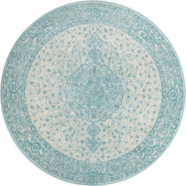 Aqua 5' 3 x 5' 3 Bromley Round Area Rug 100% Polypropylene With Cotton Backing Vintage Distressed Colorful Traditional Carpet for Living Dining Rooms Offices for Sale at Rug Engine