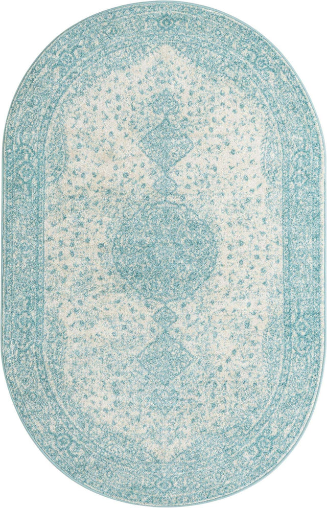 Aqua 5' 3 x 8' Bromley Oval Area Rug 100% Polypropylene With Cotton Backing Vintage Distressed Colorful Traditional Carpet for Living Dining Rooms Offices for Sale at Rug Engine